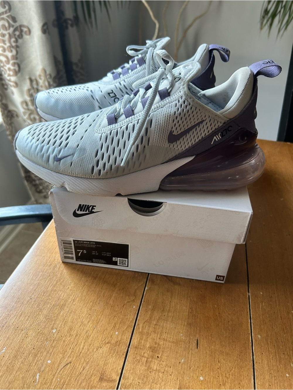 Nike Women’s Air Max 270 Sneakers - Light Gray with Purple Accents